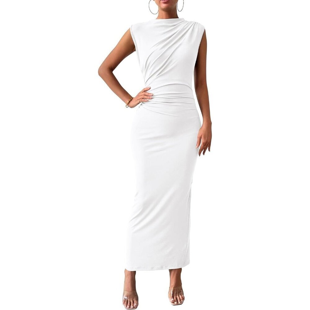 Women's White Bodycon Summer Casual Sleeveless Slit Cocktail Elegant Maxi